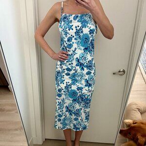 Blue and White Midi Floral Dress